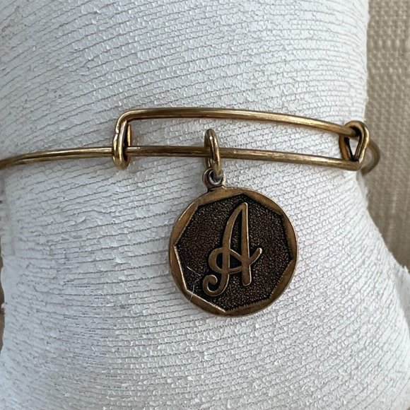 Alex And Ani Women Bracelet Gold Tone Initial LETTER A Wristband Wrist Jewelry - Picture 1 of 10